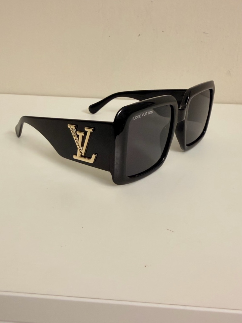 Louis Vuitton Black Frame Sunglasses with Gold LV Emblem